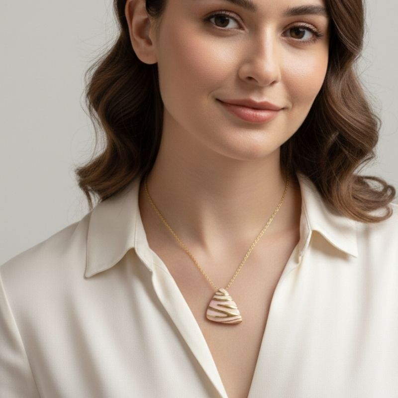 Pink Chunky Triangle Necklace | 18K PVD Gold Plated - For Women | Includes: Necklace