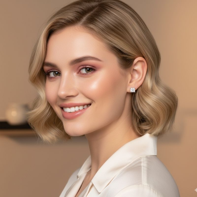 Princess Cut Earrings | 925 Silver & Zircon - For Women | Includes: Earrings