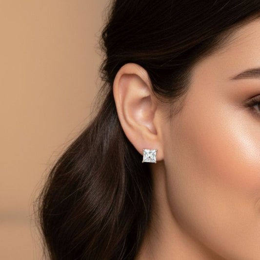 Princess Cut Earrings | 925 Silver & Zircon - For Women | Includes: Earrings