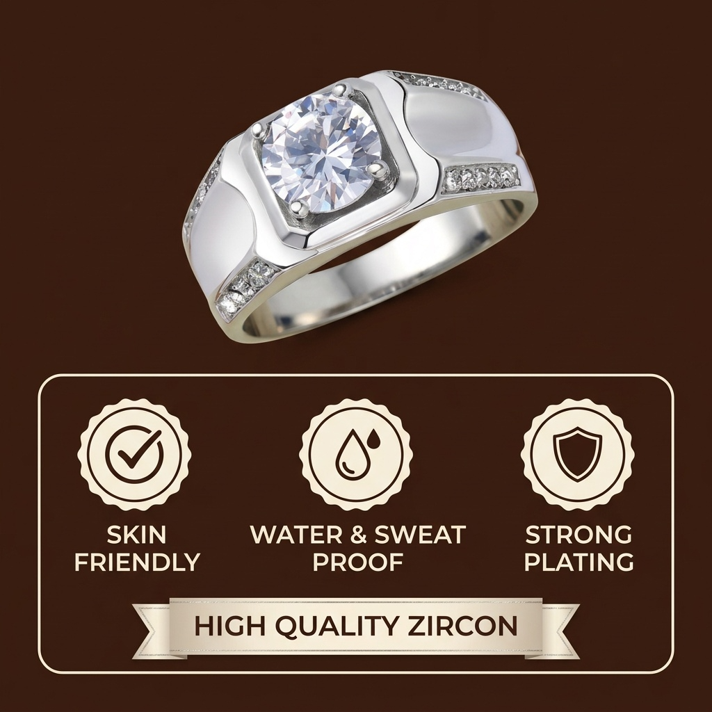 Pyramid Silverish Solitire Clear Zircon Ring | PVD Plated– For Men | Includes: Ring