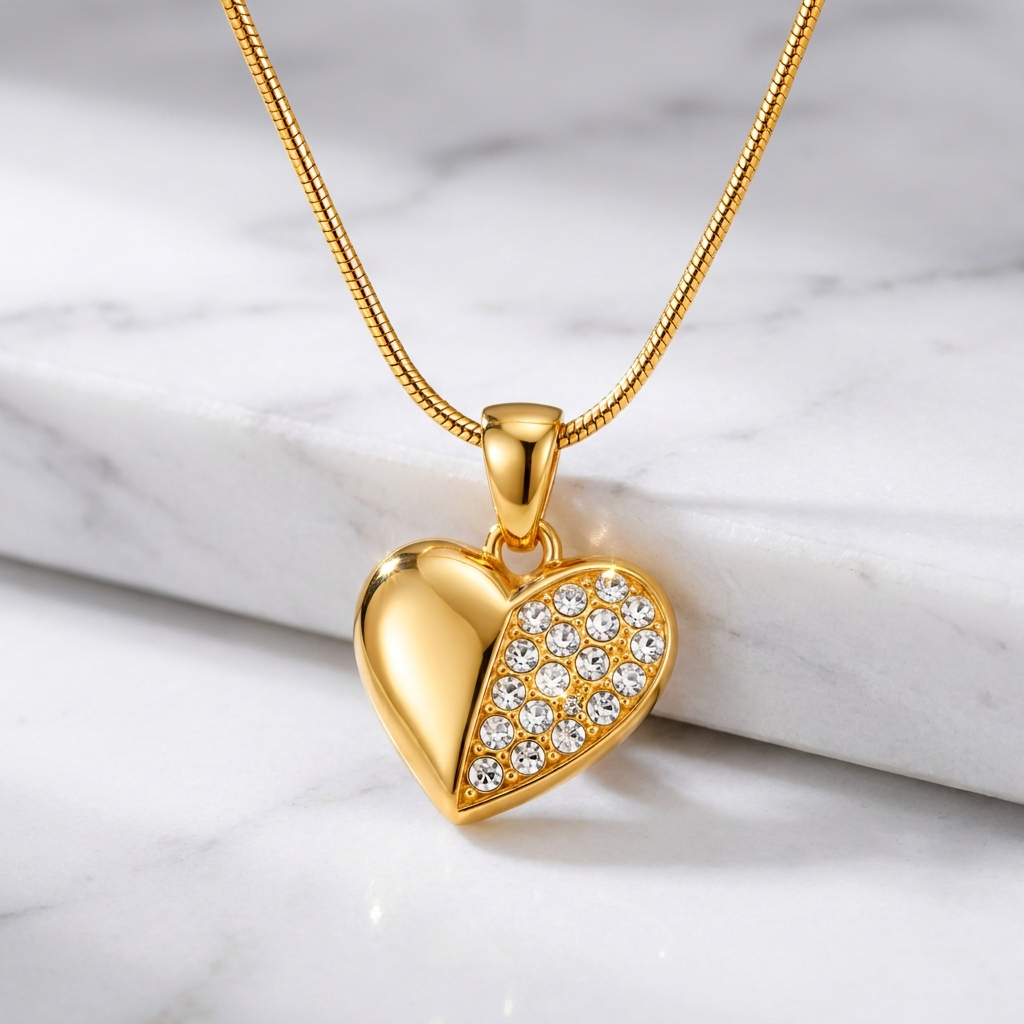 Harmony HALF-SPARKLE HEART Necklace | Gold-Tone - For Women | Includes: Necklace