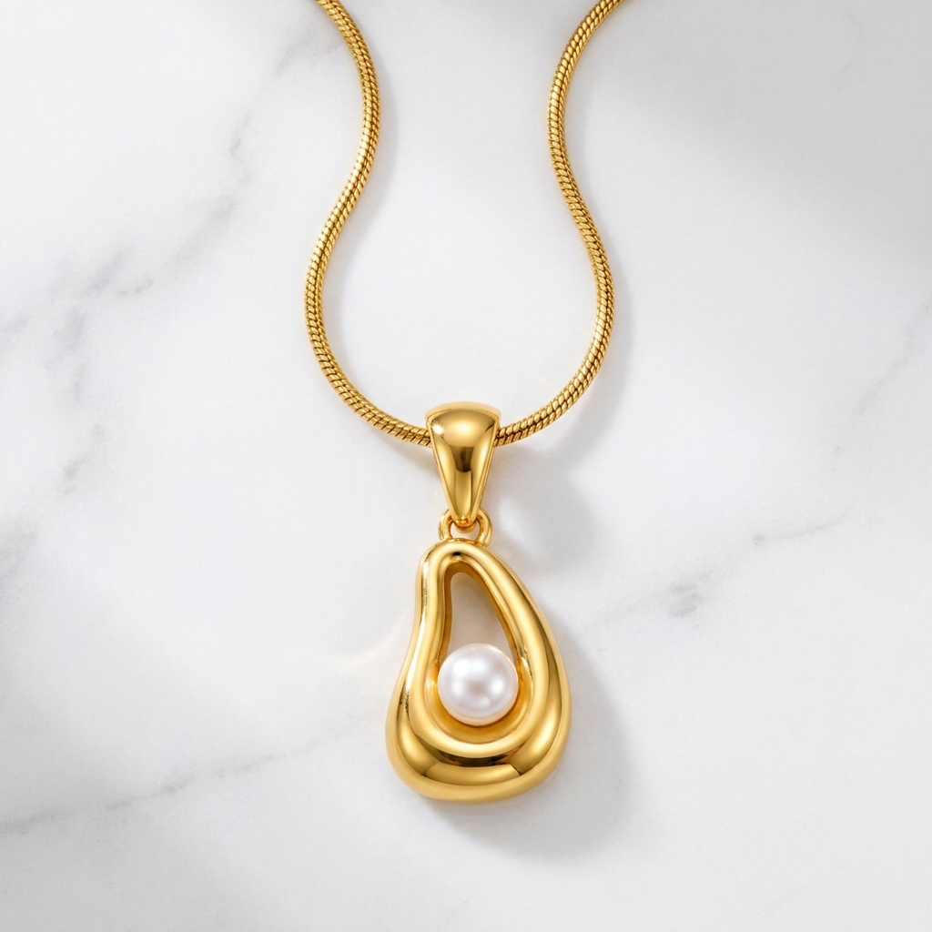 Lustre Pearl-Look SCULPTED TEARDROP Necklace | Gold-Tone - For Women | Includes: Necklace