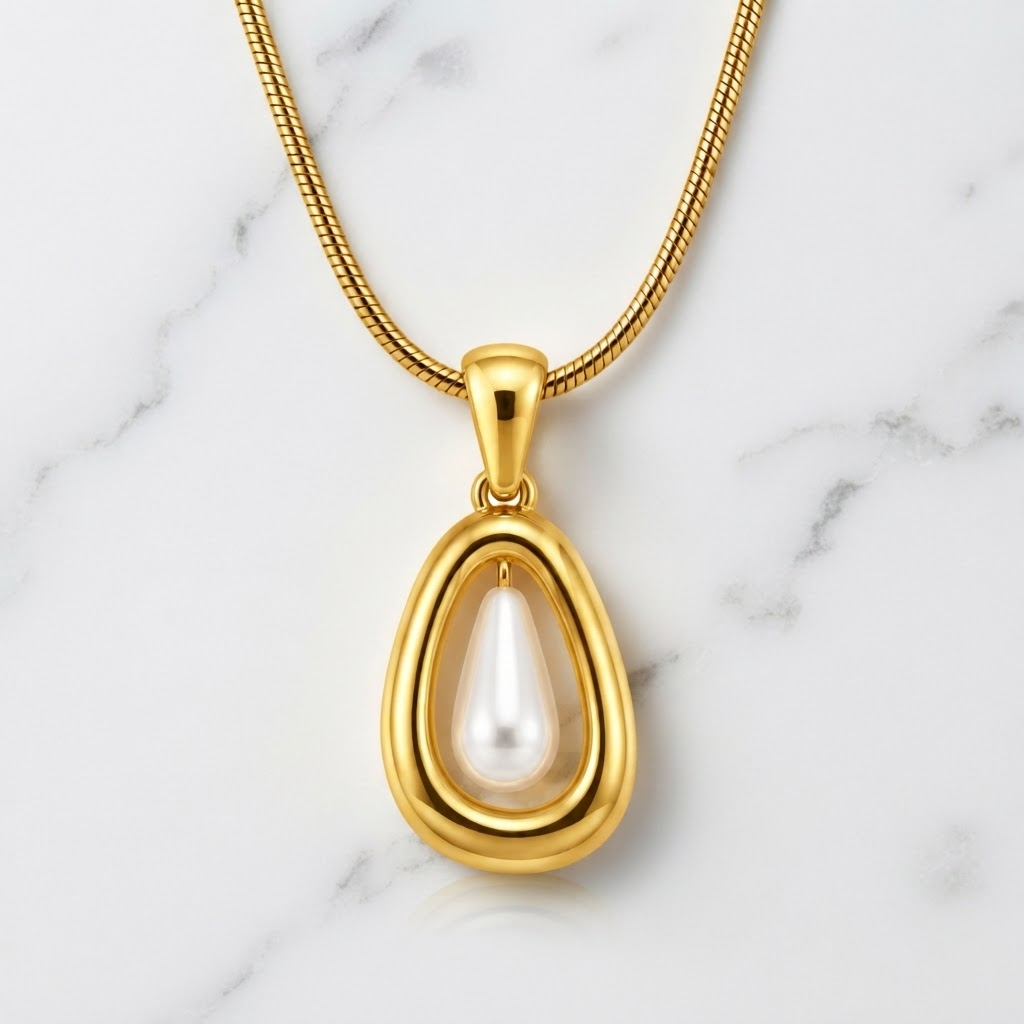 Elegance Pearl-Look TEARDROP Necklace | Gold-Tone - For Women | Includes: Necklace
