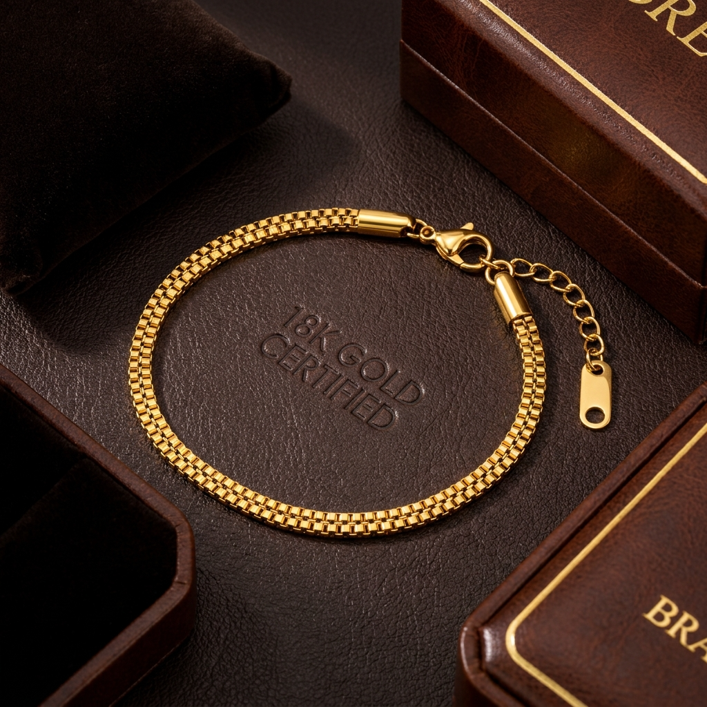 Linear BOX LINK Bracelet | Gold-Tone - For Women | Includes: Bracelet