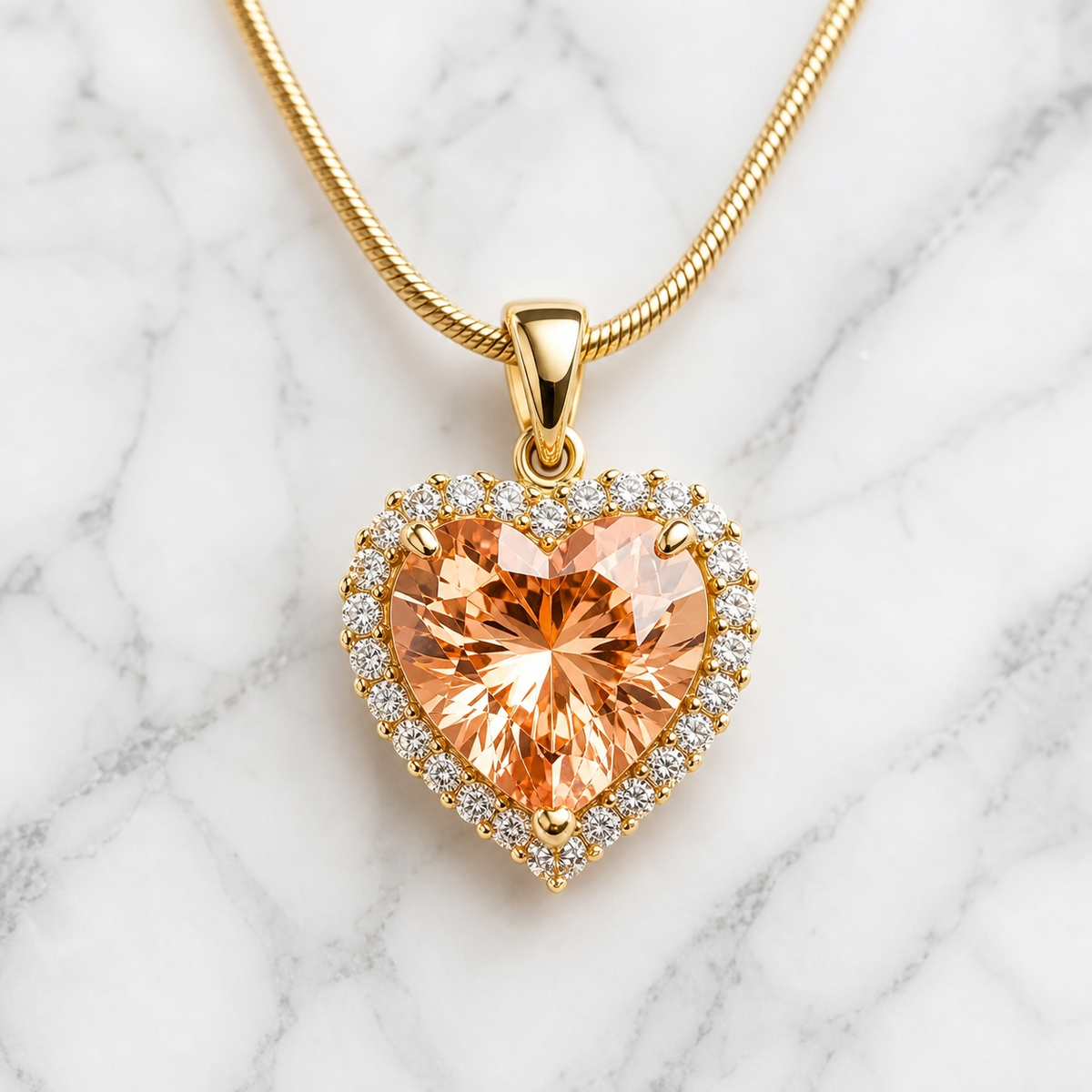 Sunset Peach HEART HALO Necklace | Gold-Tone - For Women | Includes: Necklace