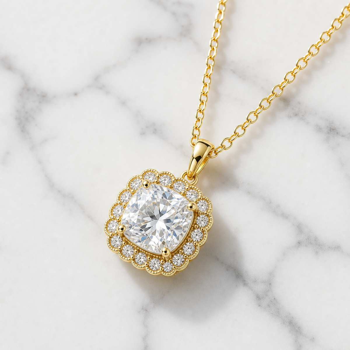 Heirloom Clear CUSHION HALO Necklace | Gold-Tone - For Women | Includes: Necklace