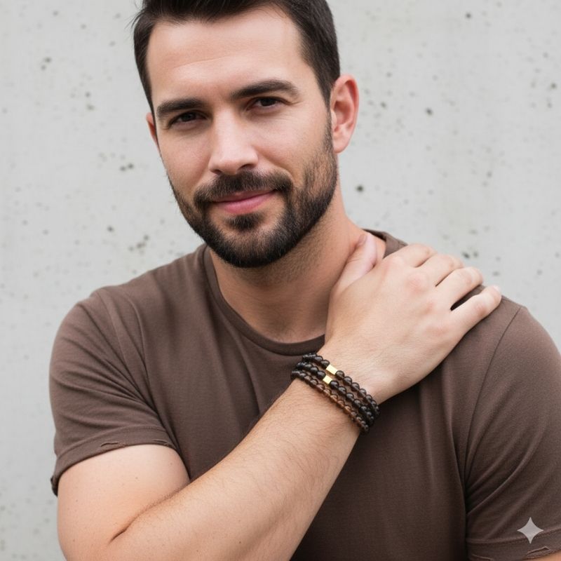 Protection Layered Bracelets | Smokey Quartz - For Men | Includes: Bracelets (Set of 3)