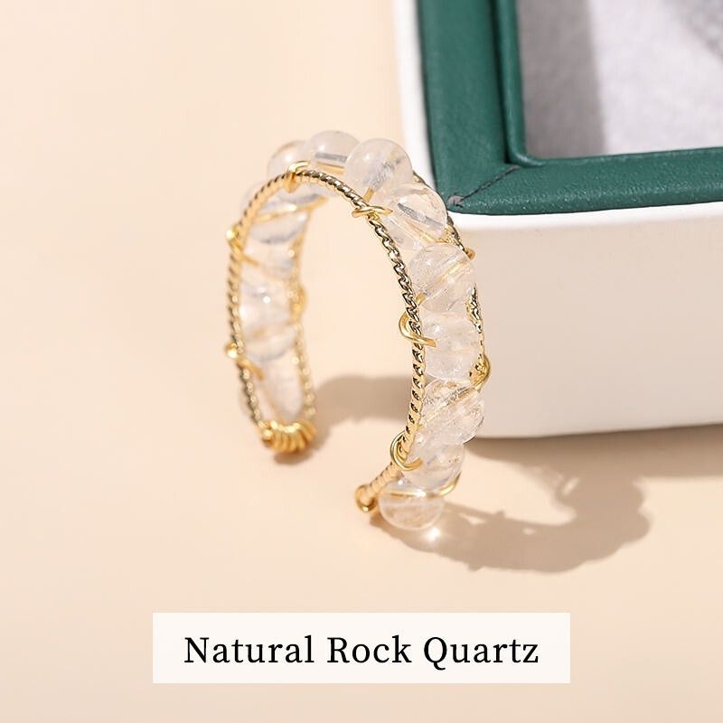 Pure Essence Adjustable Ring | Rock Quartz Stone & PVD Gold - For Women | Includes: Ring