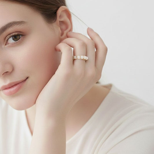Pure Essence Adjustable Ring | Rock Quartz Stone & PVD Gold - For Women | Includes: Ring