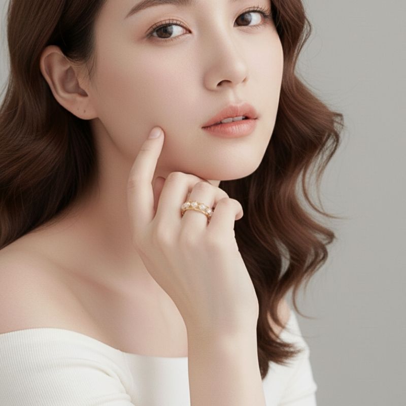 Pure Essence Adjustable Ring | Rock Quartz Stone & PVD Gold - For Women | Includes: Ring