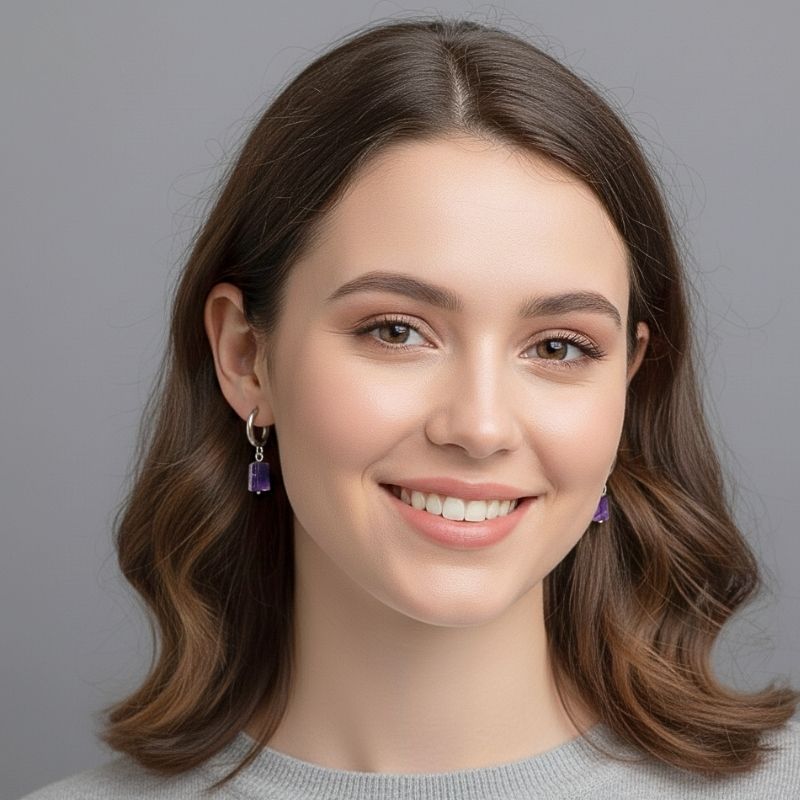 Purple Glow Earrings | Natural Amethyst - For Women | Includes: Earrings