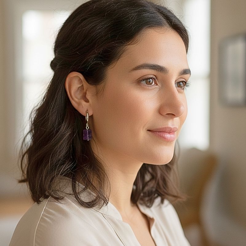 Purple Glow Earrings | Natural Amethyst - For Women | Includes: Earrings