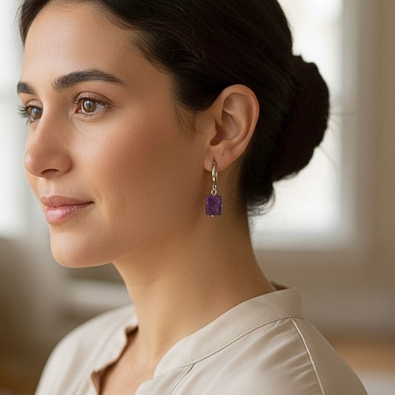 Purple Glow Earrings | Natural Amethyst - For Women | Includes: Earrings
