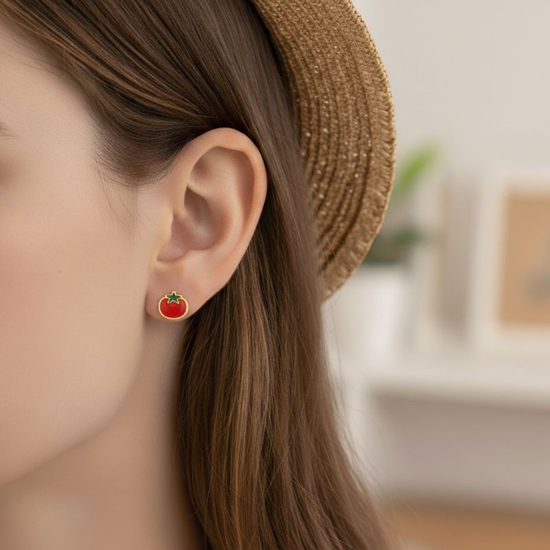 Quirky Tomato Earrings | 18K PVD Gold Plated - For Women | Includes: Earrings