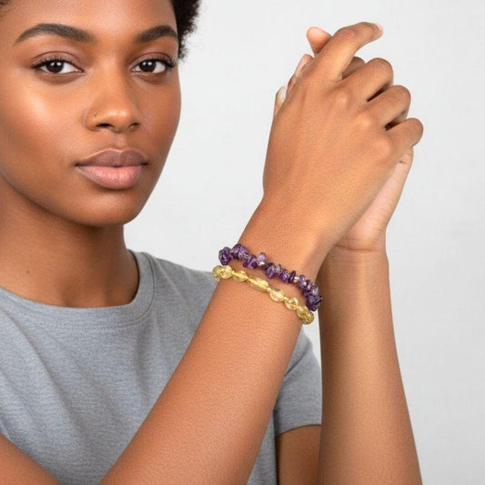 Radiant Harmony | Amethyst & Lemon Quartz - For Women | Includes: Bracelets (Set of 2)