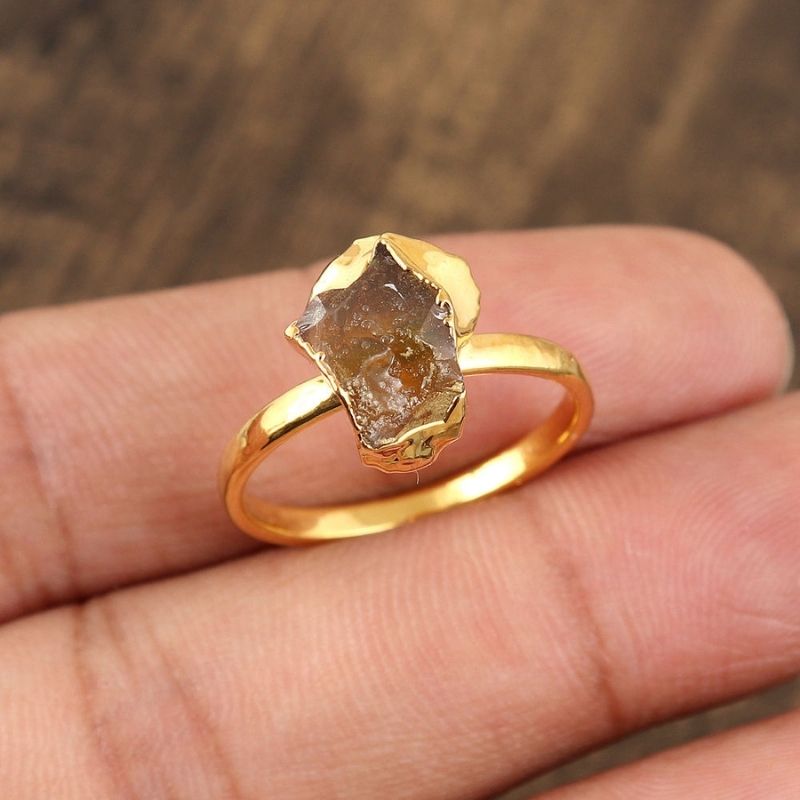 Raw Golden Glow Adjustable Ring | Rough Citrine Stone & PVD Gold - For Women | Includes: Ring