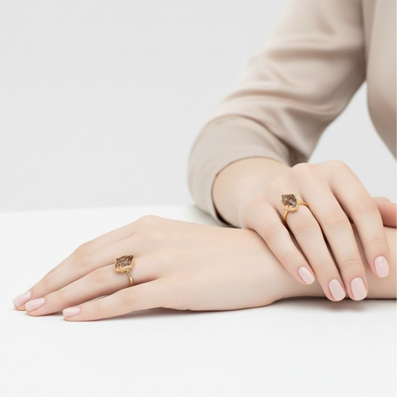 Raw Golden Glow Adjustable Ring | Rough Citrine Stone & PVD Gold - For Women | Includes: Ring