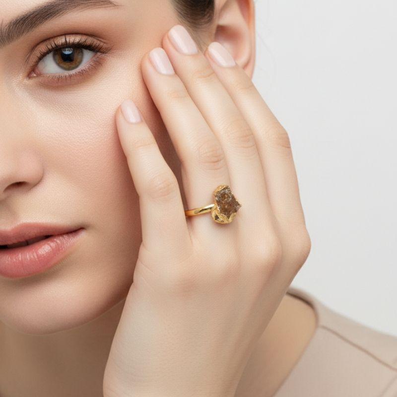 Raw Golden Glow Adjustable Ring | Rough Citrine Stone & PVD Gold - For Women | Includes: Ring