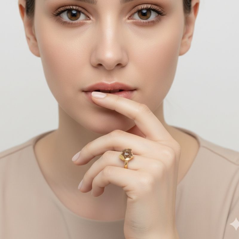 Raw Golden Glow Adjustable Ring | Rough Citrine Stone & PVD Gold - For Women | Includes: Ring