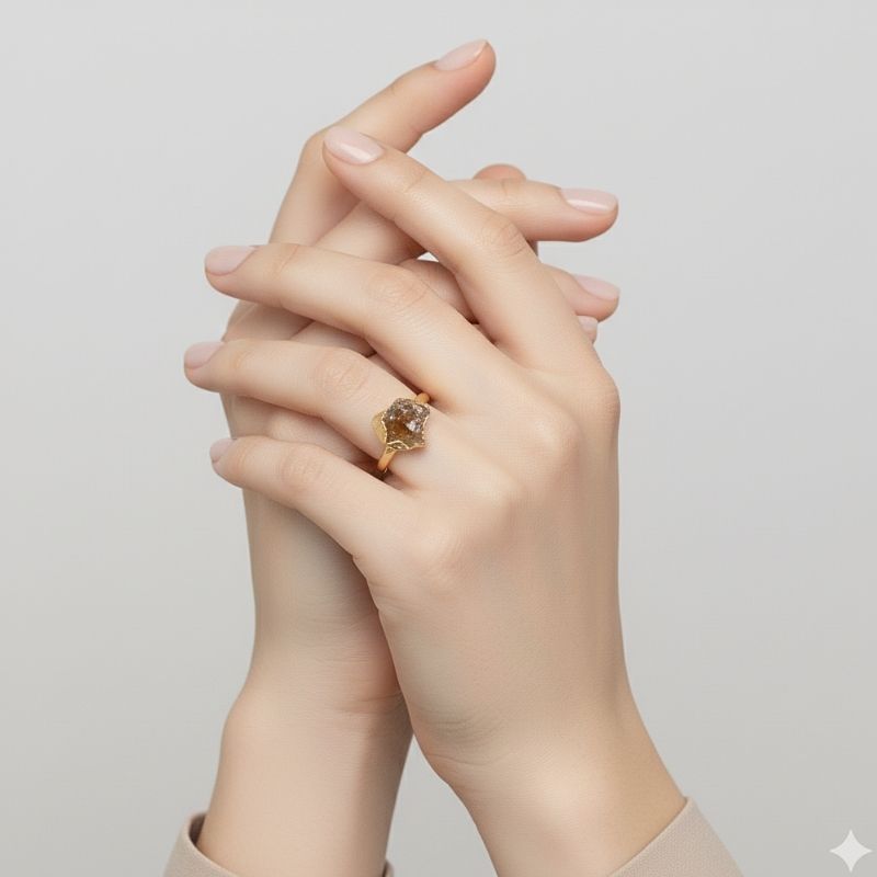 Raw Golden Glow Adjustable Ring | Rough Citrine Stone & PVD Gold - For Women | Includes: Ring