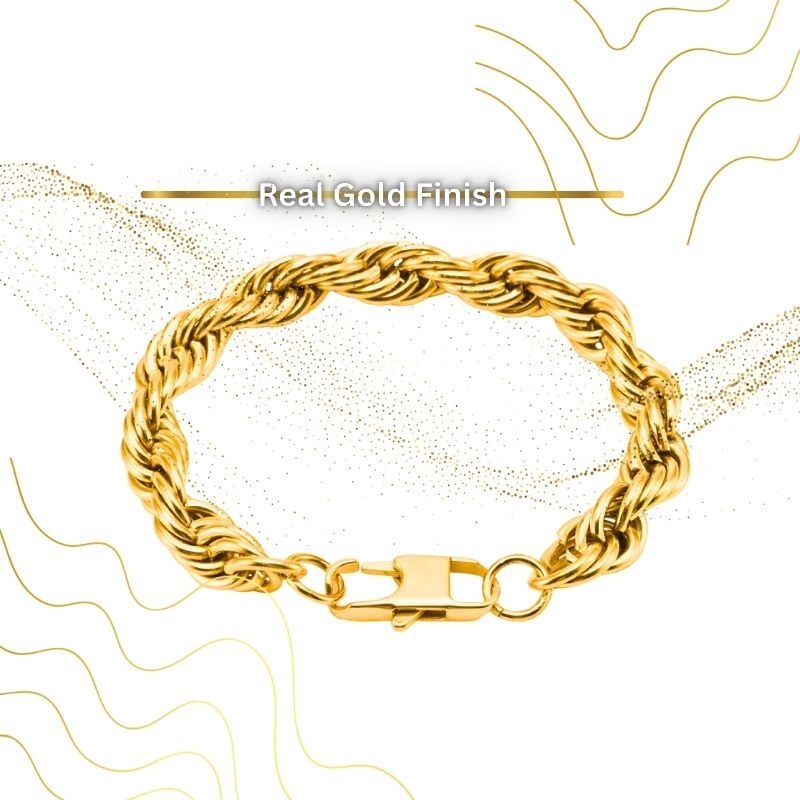 Ultra Bold Solid Golden Everyday Rope Chain Bracelet | TITANIUM STEEL - For Men | Includes: Bracelet
