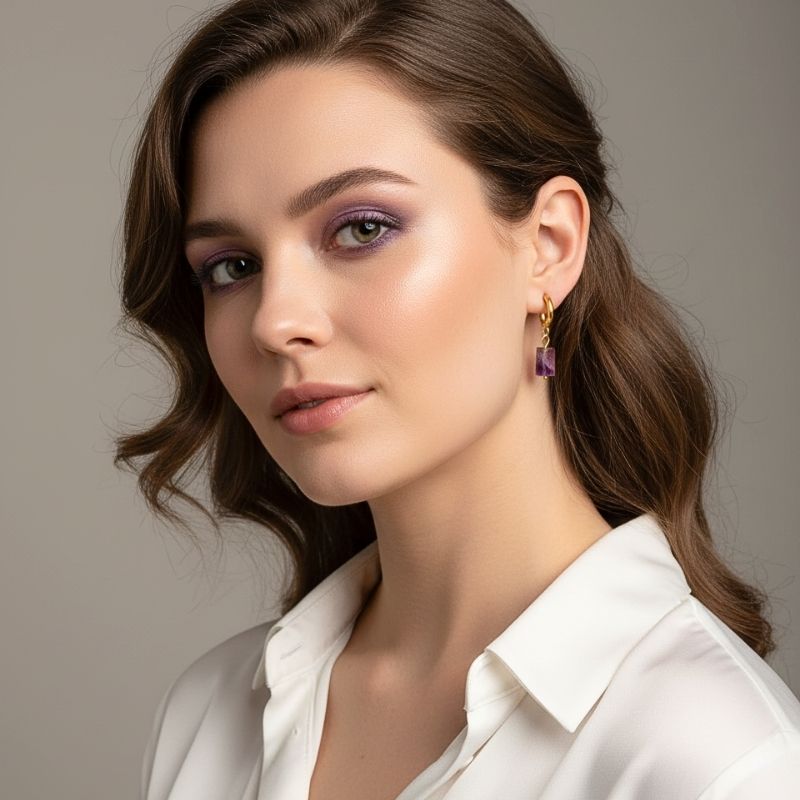 Regal Glow Earrings | Amethyst Stone & 18K PVD Gold Plated - For Women | Includes: Earrings