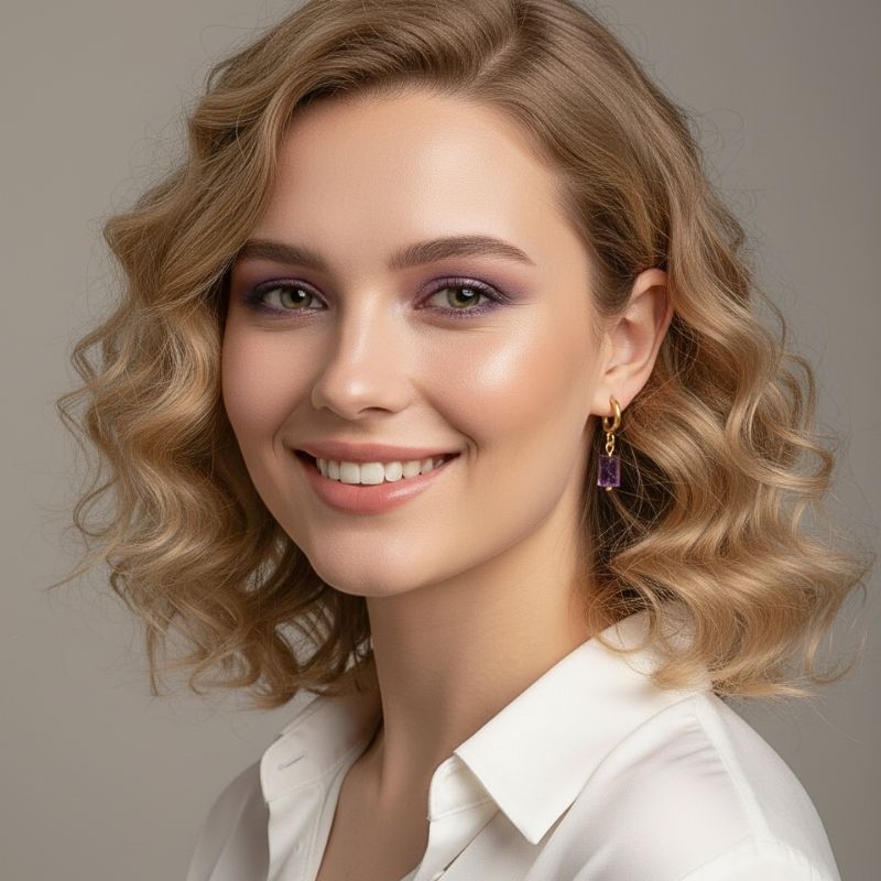 Regal Glow Earrings | Amethyst Stone & 18K PVD Gold Plated - For Women | Includes: Earrings