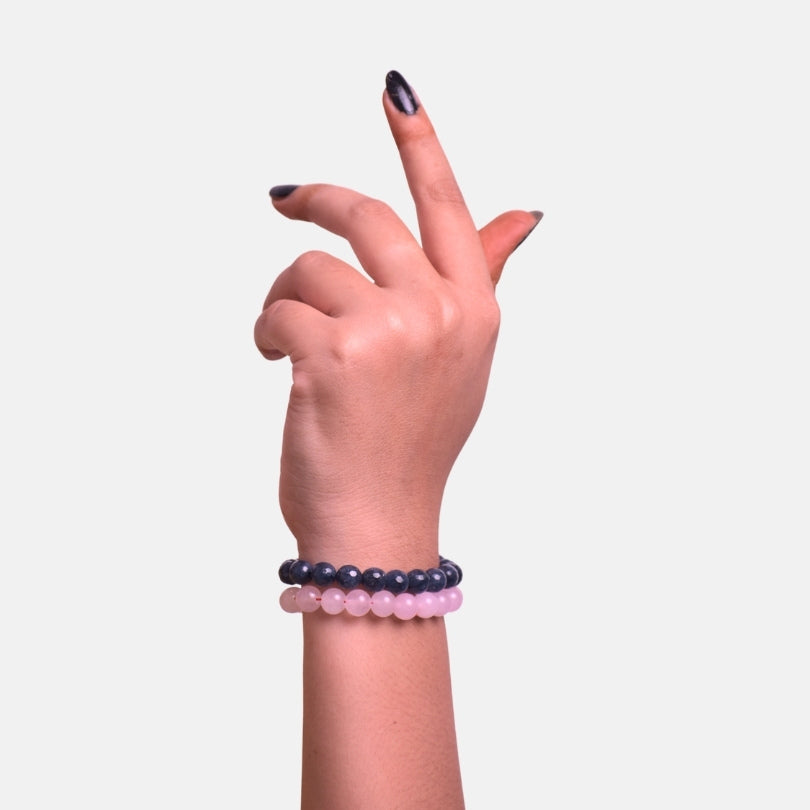 Double Grace Duo | Blue Jade & Rose Quartz Stones β For Women | Includes: Bracelet (Set of 2)