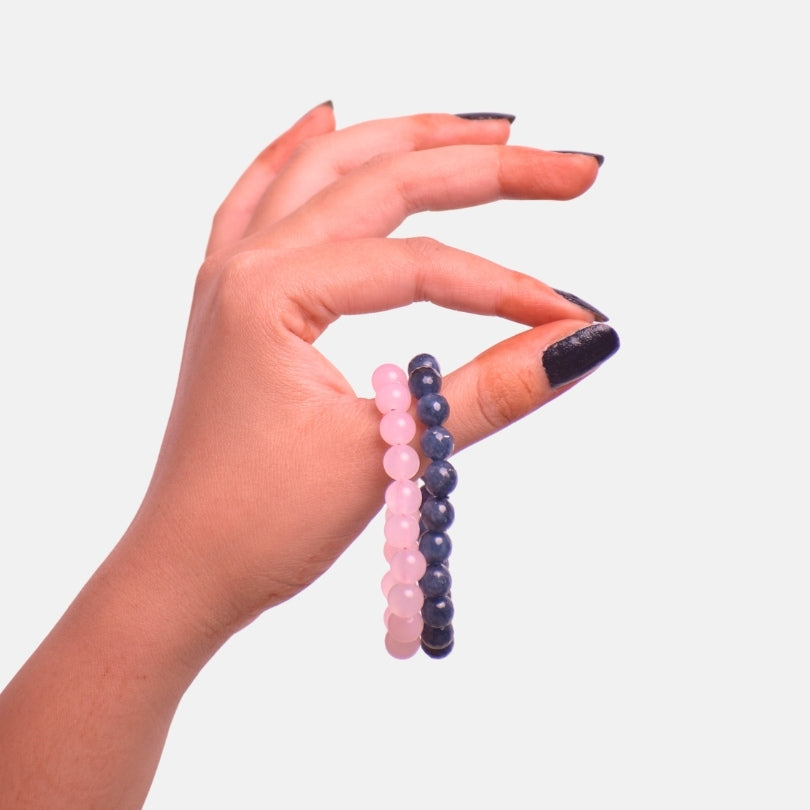 Double Grace Duo | Blue Jade & Rose Quartz Stones β For Women | Includes: Bracelet (Set of 2)