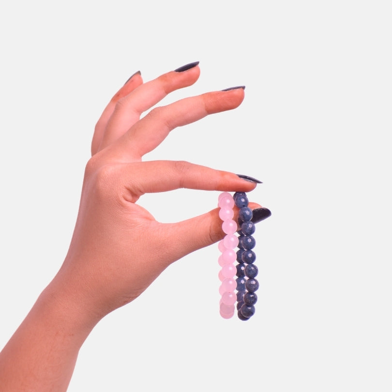 Double Grace Duo | Blue Jade & Rose Quartz Stones β For Women | Includes: Bracelet (Set of 2)