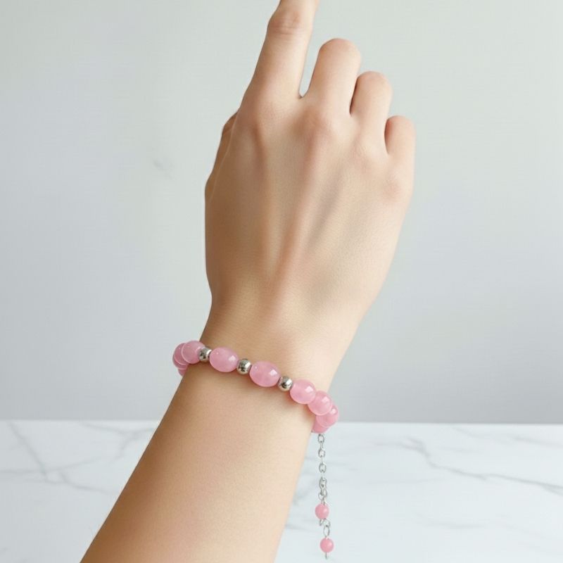 Rose Bloom Silver Bracelet | Rose Quartz & 925 Silver β For Women | Includes: Bracelet