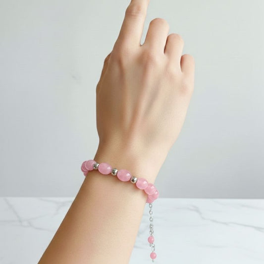 Rose Bloom Silver Bracelet | Rose Quartz & 925 Silver – For Women | Includes: Bracelet