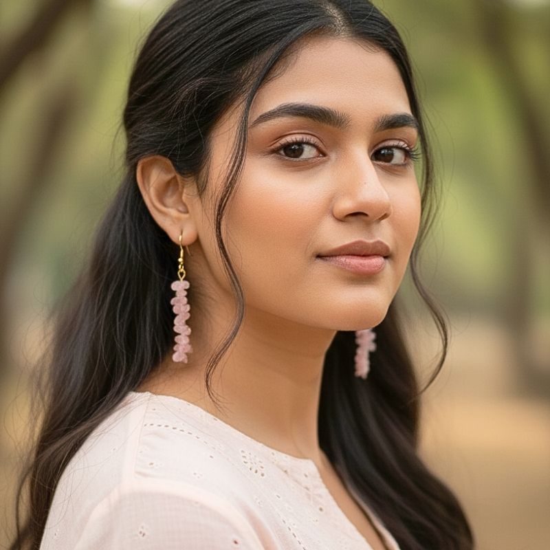 Rosy Radiance Earrings | 18K PVD Gold Plated & Rose Quartz Chip - For Women | Includes: Earrings