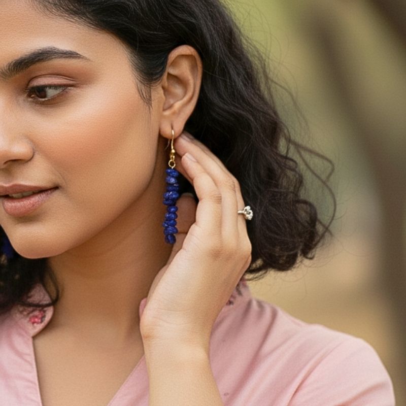 Royal Glow Earrings | 18K PVD Gold Plated & Lapis Lazuli Chip - For Women | Includes: Earrings