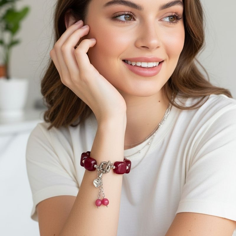 Ruby Aura Bracelet | Garnet Stone & stainless Steel – For Women | Includes: Bracelet