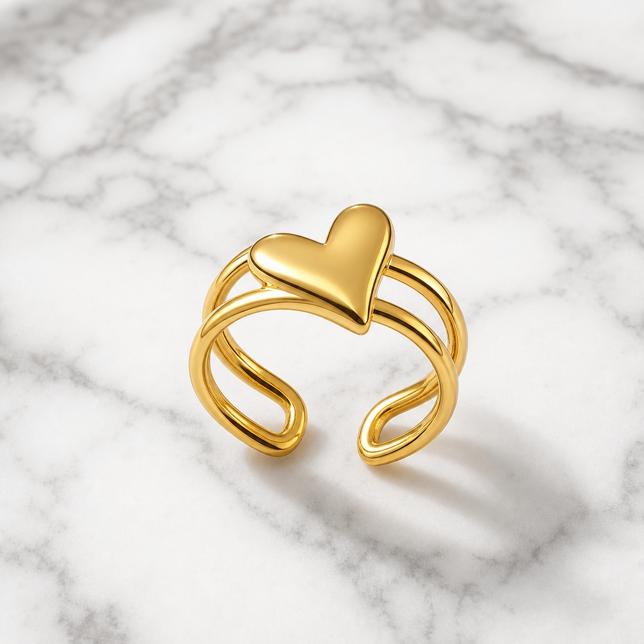 Dule Line tilted Heart Flexi Size Ring | 18K PVD Gold Plated- For Women | Includes: Ring
