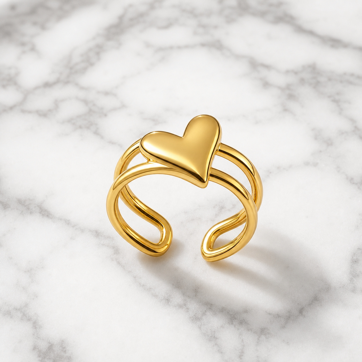 Dule Line tilted Heart Flexi Size Ring | 18K PVD Gold Plated- For Women | Includes: Ring
