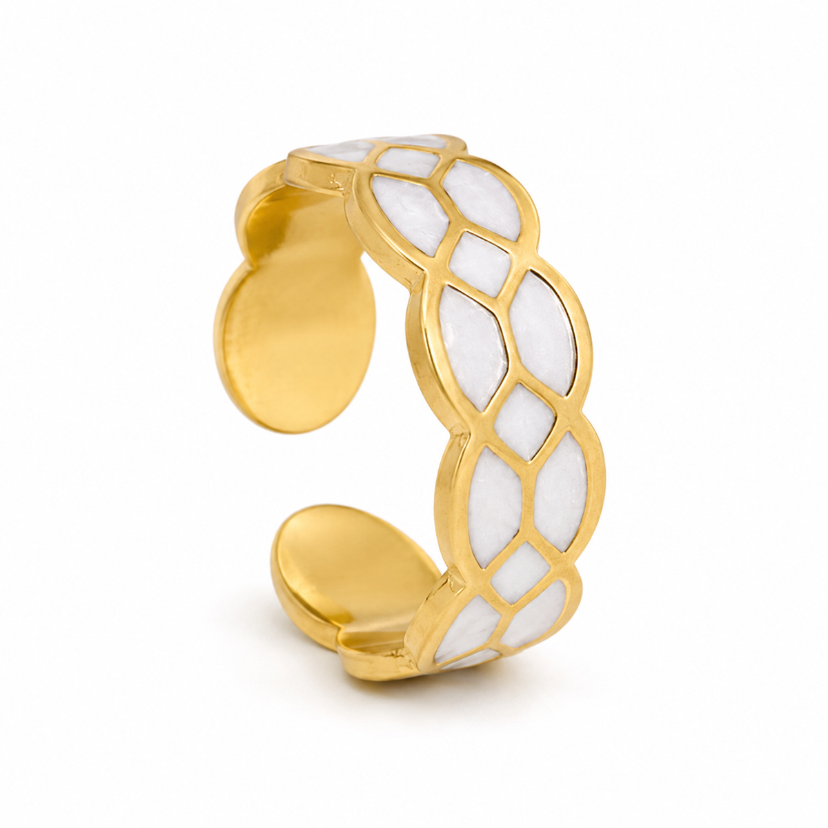 White Mosaic Textured Flexi Size Ring | 18K PVD Gold Plated- For Women | Includes: Ring