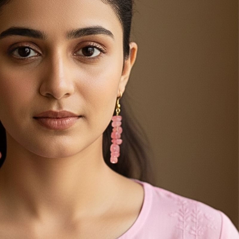 Soft Radiance Earrings | Silver PVD Plated & Rose Quartz Chip - For Women | Includes: Earrings