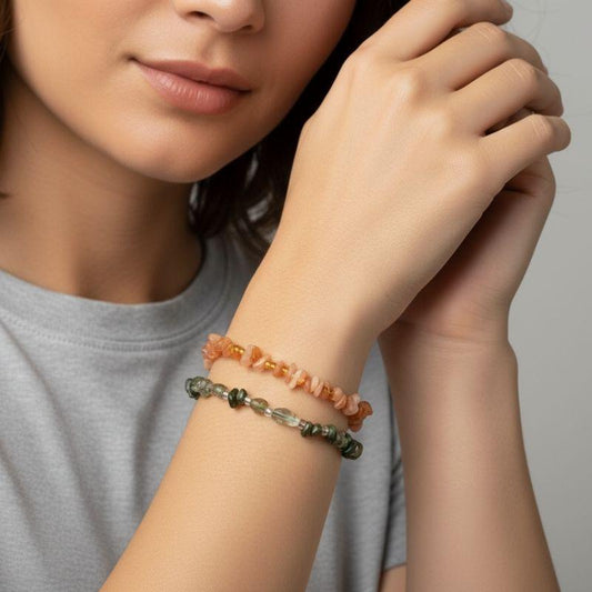 Solar Fusion Set | Sunstone & Moldavite - For Women | Includes: Bracelets (Set of 2)