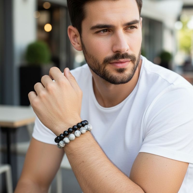 Strength Stacked Bracelets | Obsidian - For Unisex | Includes: Bracelets (Set of 2)