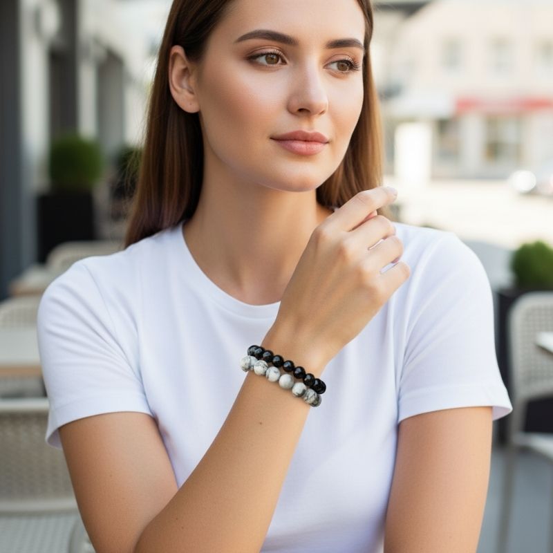 Strength Stacked Bracelets | Obsidian - For Unisex | Includes: Bracelets (Set of 2)