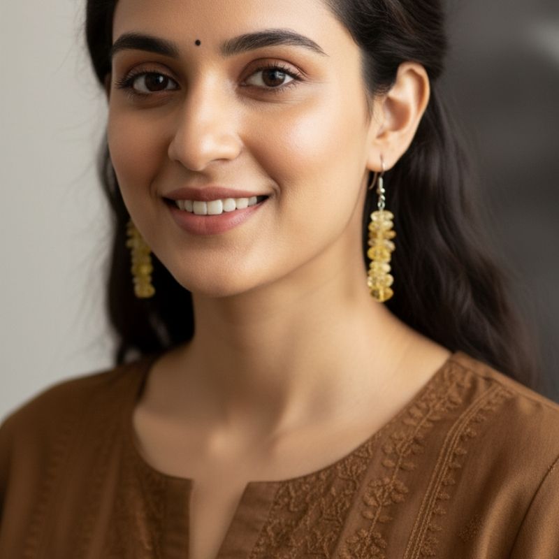 Sunlit Spark Earrings | Silver PVD Plated & Citrine Stone Chip - For Women | Includes: Earrings