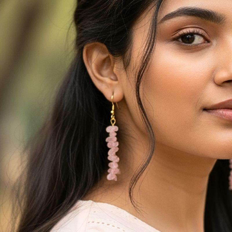 Sunset Bloom Earrings | 18K PVD Gold Plated & Watermelon Red Chip - For Women | Includes: Earrings