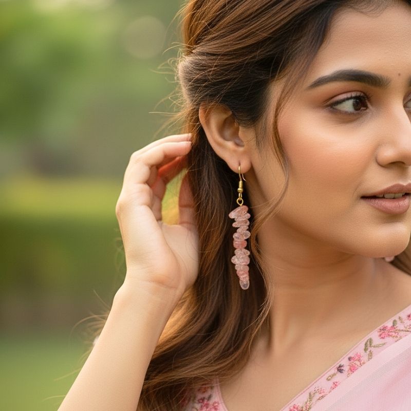 Sunset Bloom Earrings | 18K PVD Gold Plated & Watermelon Red Chip - For Women | Includes: Earrings
