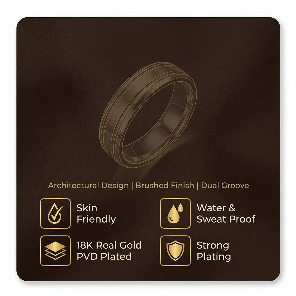 Dual Line Classic Golden Ring | 18K Real Gold PVD Platedβ For Men | Includes: Ring