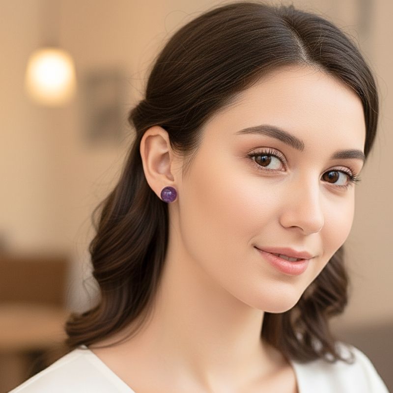 Violet Calm Studs | Amethyst Stone - For Women | Includes: Earrings
