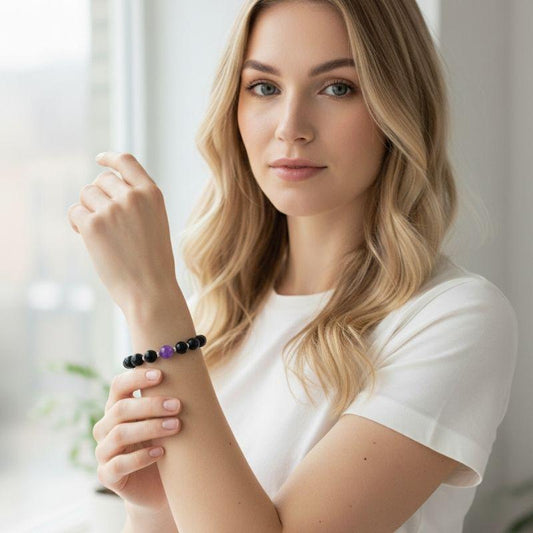 Vital Charm Bracelet | Black Obsidian & Amethyst - For Women | Includes: Bracelet