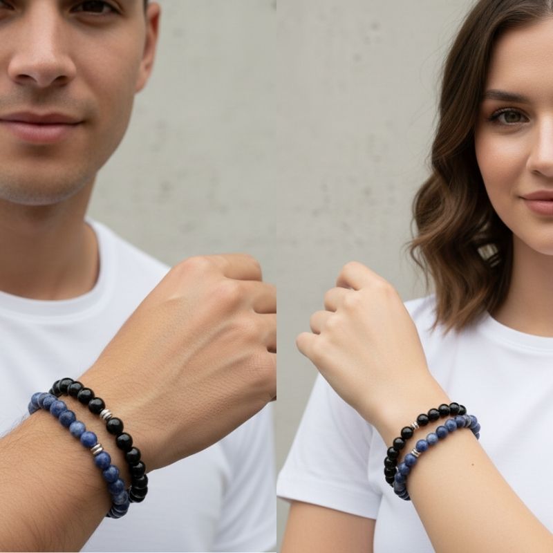 Wise Bracelet Set | Black Obsidian & Sodalite - For Unisex | Includes: Bracelets (Set of 2)