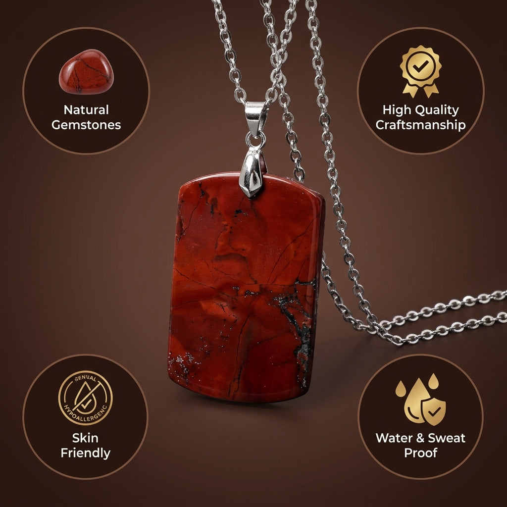 Red Jasper REAL Stone Men's Necklace | Stainless Steel - For Men| Includes: Necklace